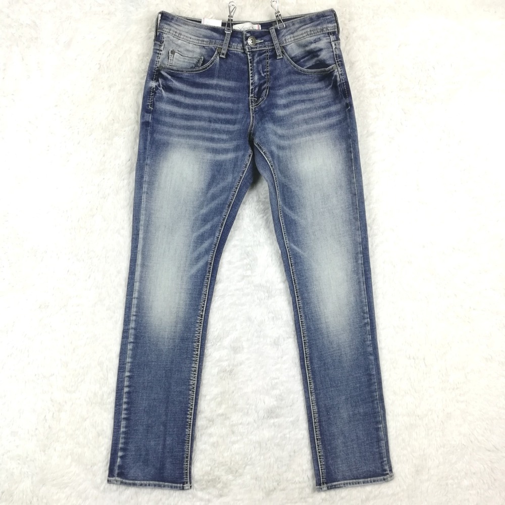 Departwest Womens Jeans Slim Leg Trouper Blue Denim Low Rise Stone Short 29S New